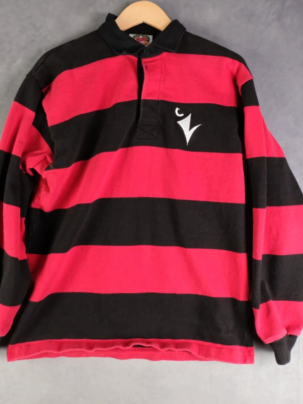 Barbarian Rugby Polo Mens Medium Black Red Striped Heavyweight Knit Vintage